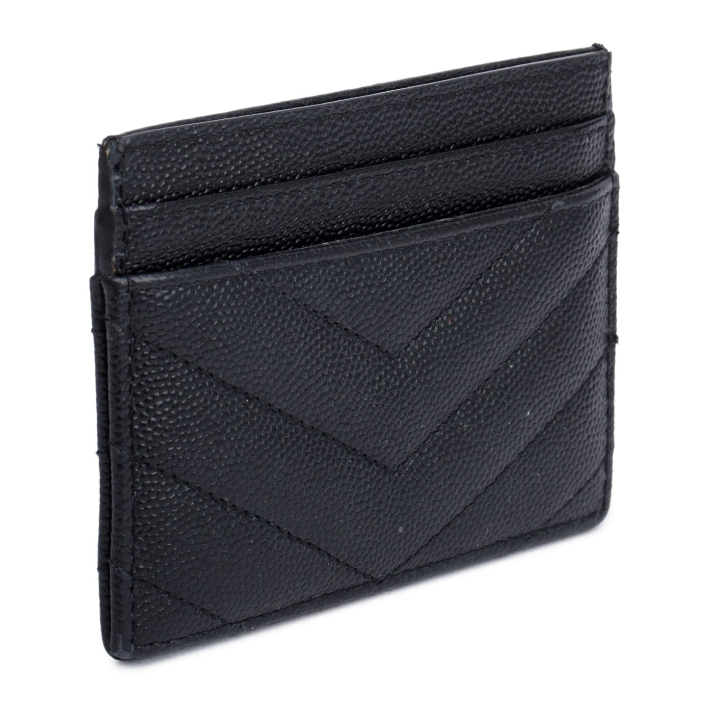 Saint Laurent Black Grain de Poudre Matelasse Chevron Leather Card Holder