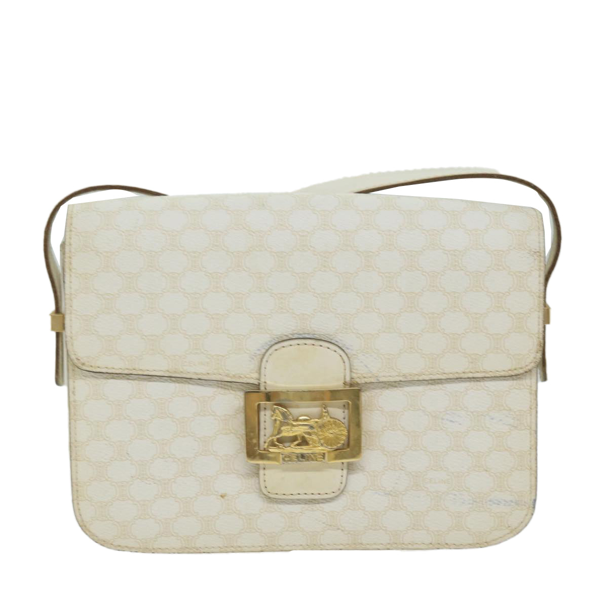 Luxury CELINE Macadam Canvas Shoulder Bag PVC Leather Whe  62462