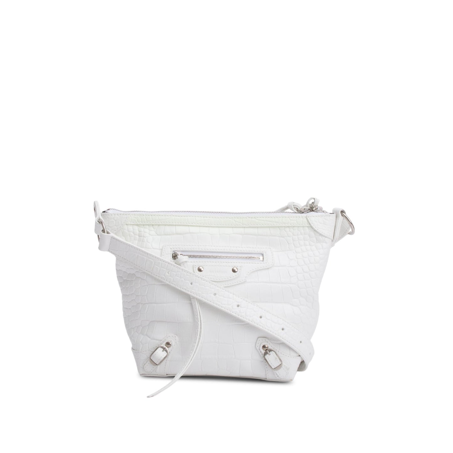 Balenciaga White Crocodile Embossed Leather XS Neo Classic Hobo Bag