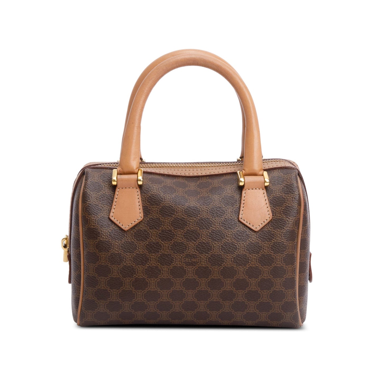 Celine Brown Triomphe Canvas Small Boston Bag