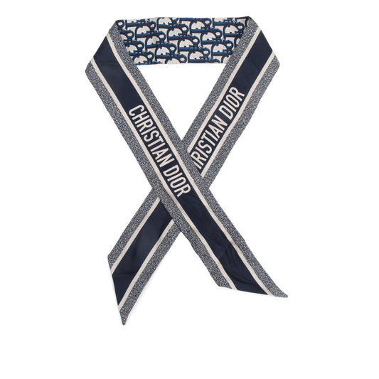 Christian Dior Navy Oblique Mitzah Silk Twilly