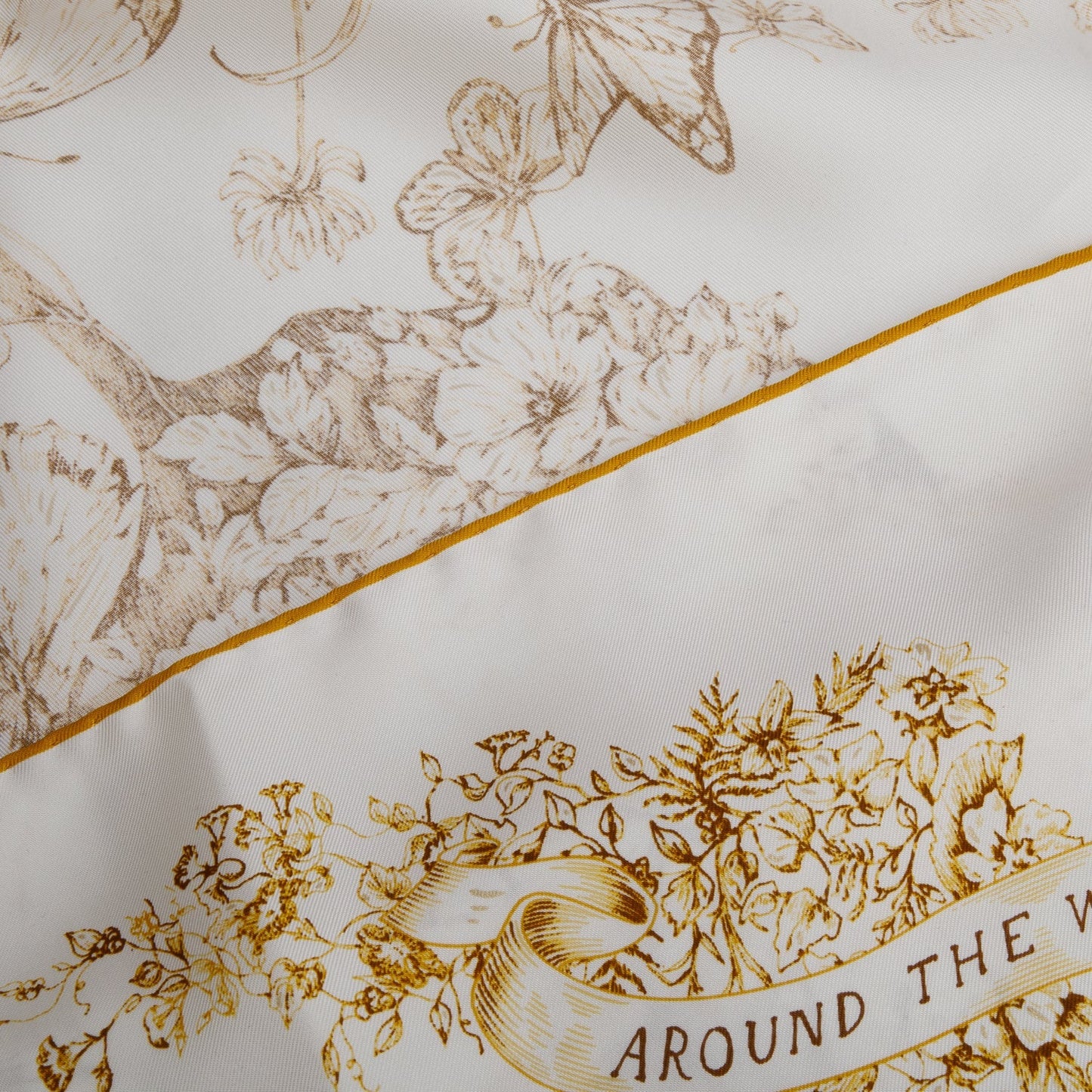 Christian Dior White/Yellow 'Around The World' Silk Scarf 90