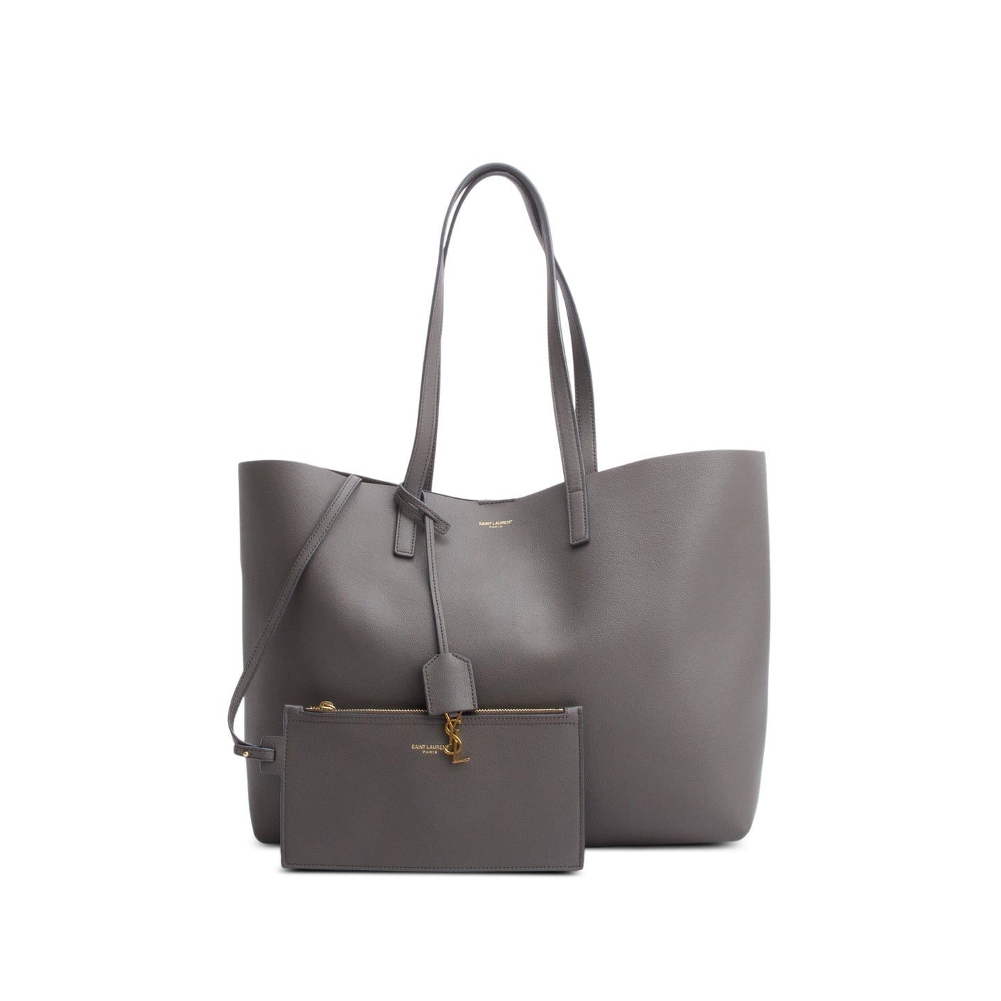 Saint Laurent Grey Leather Large E/W Shopping Tote