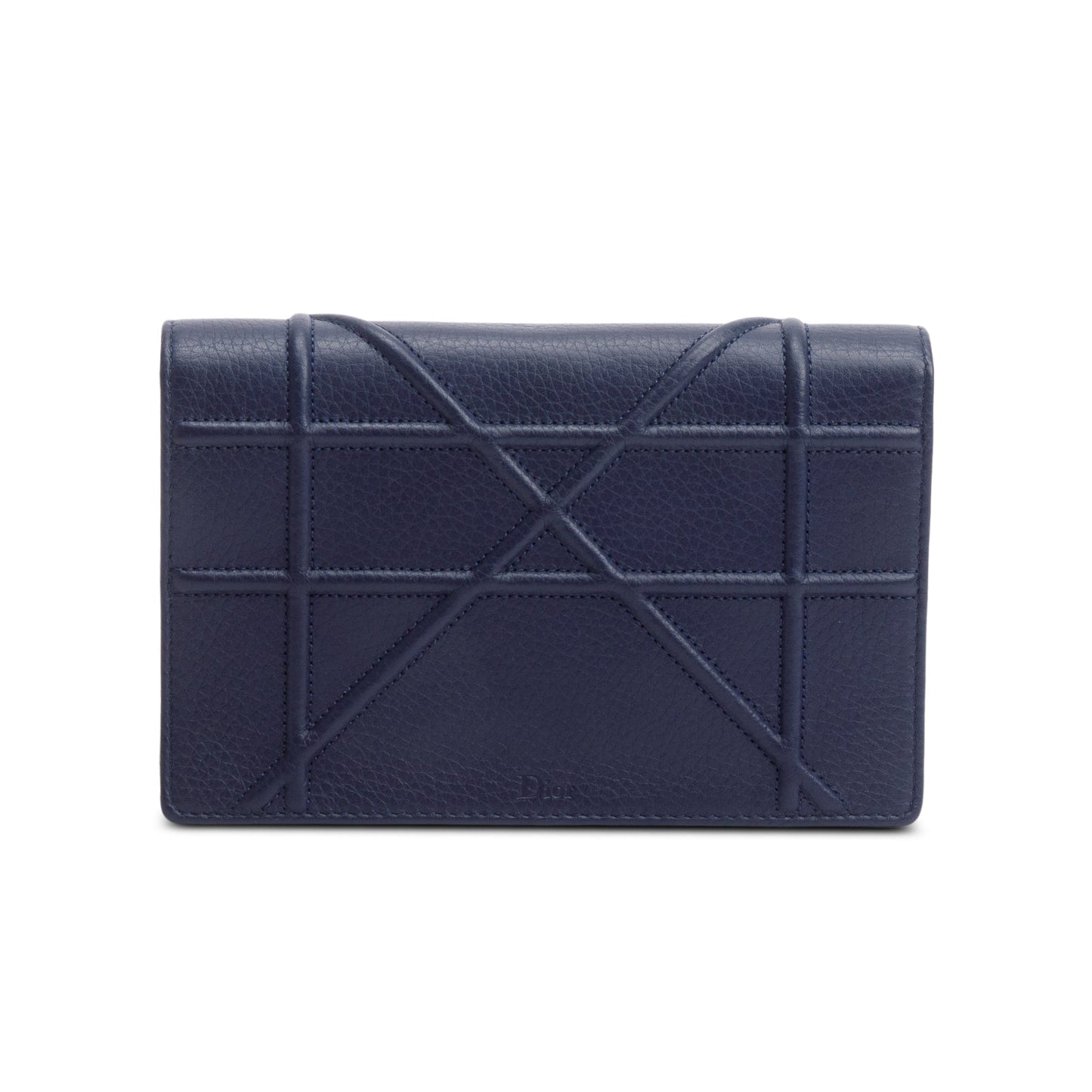 Christian Dior Blue Grained Calfskin Diorama Wallet on Chain