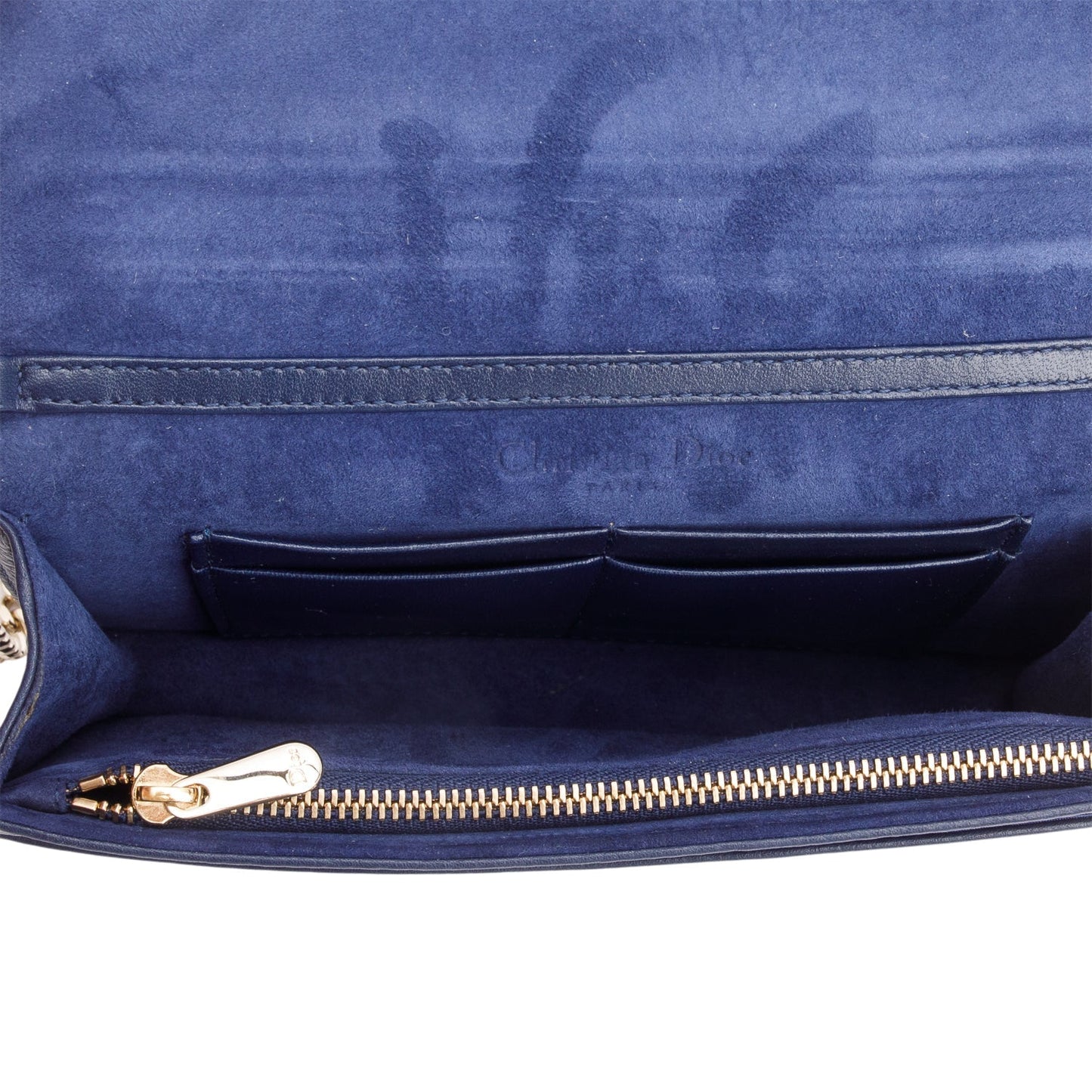 Christian Dior Blue Grained Calfskin Diorama Wallet on Chain
