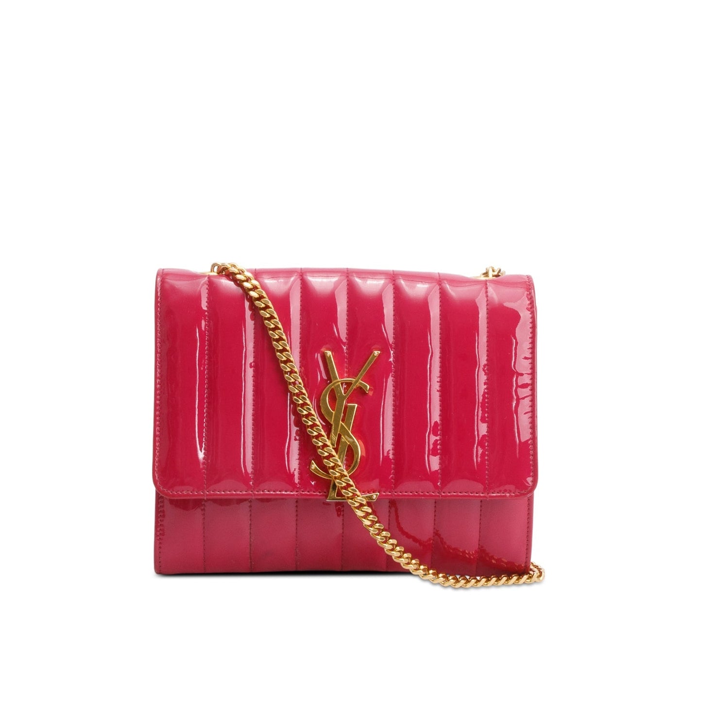 Saint Laurent Pink Patent Leather Vicky Wallet On chain