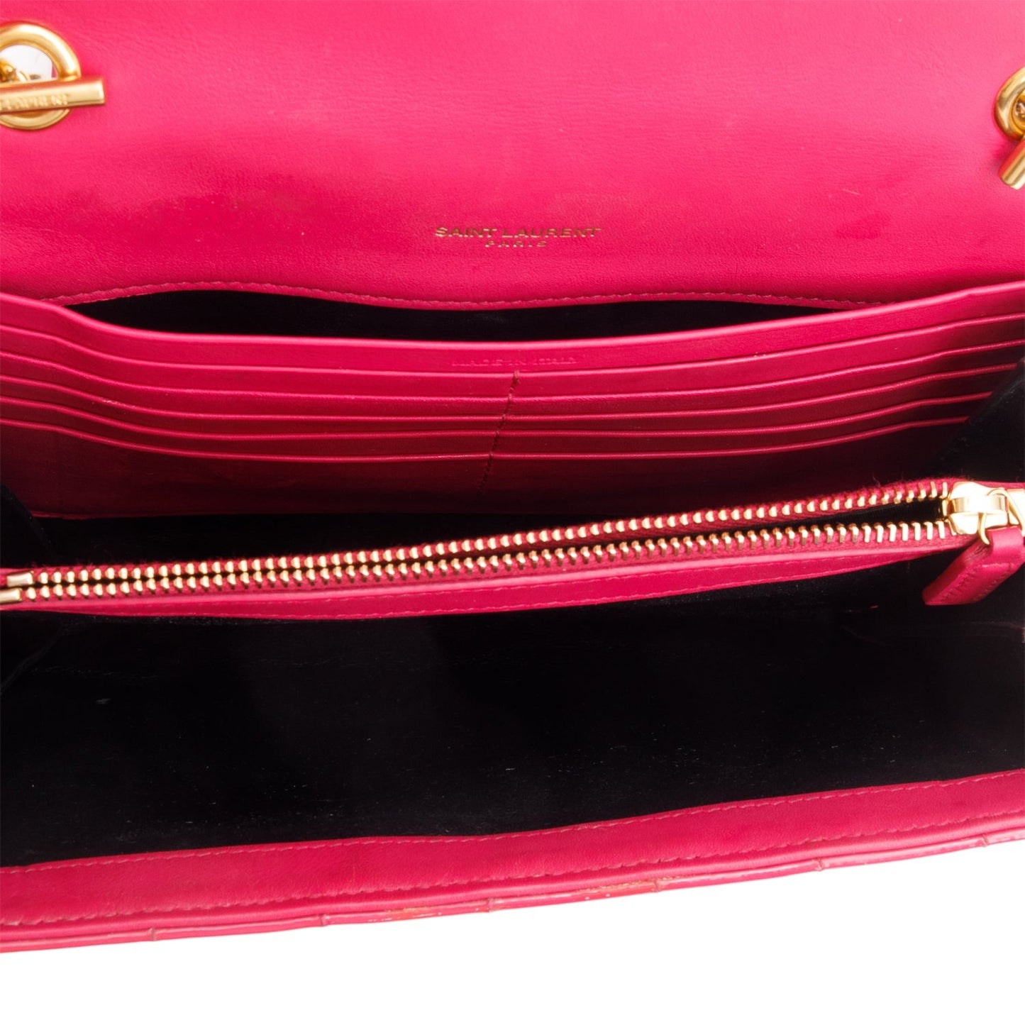 Saint Laurent Pink Patent Leather Vicky Wallet On chain