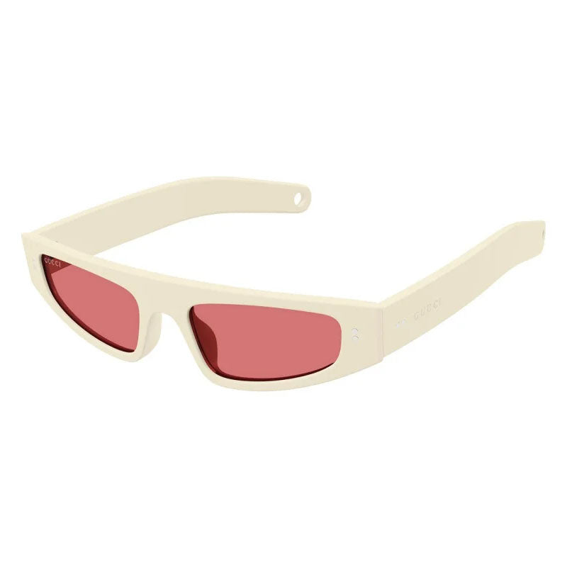 Gucci Sunglasses Cat Eye Full Rim, Shiny Ivory Frame and Red Lens GG1634S005