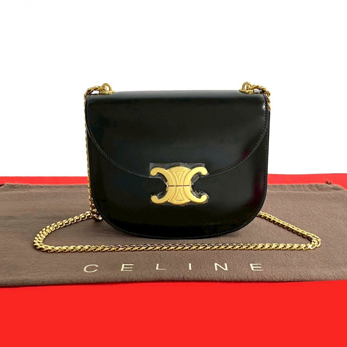CELINE Shoulder Bag leather black Teen Chain Busas Women