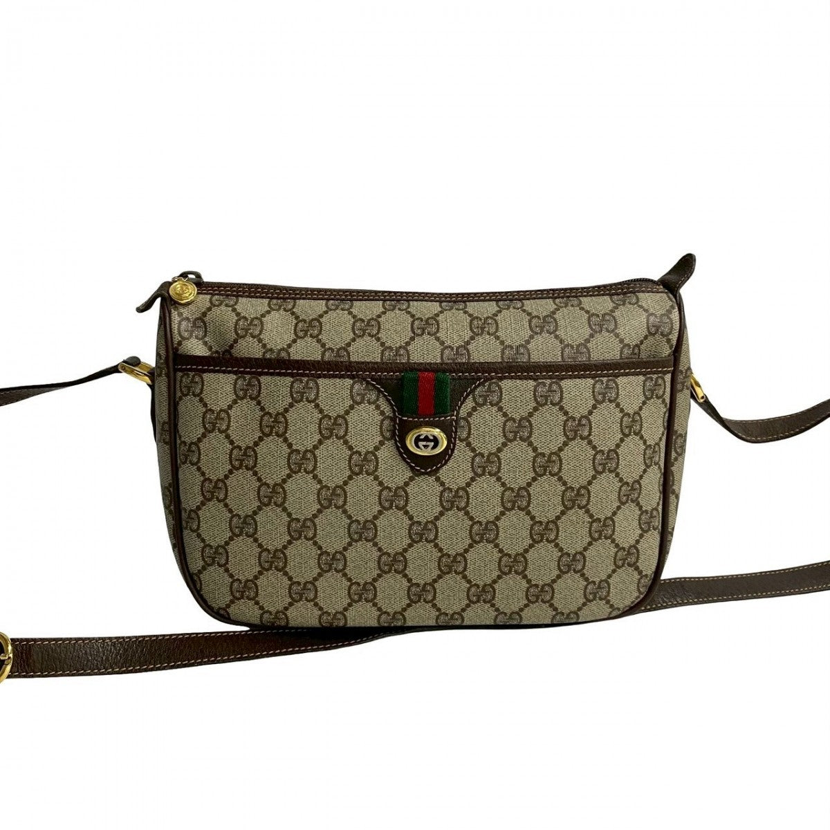 GUCCI Shoulder Bag leather Brown GG logo Metal Sherry line Women