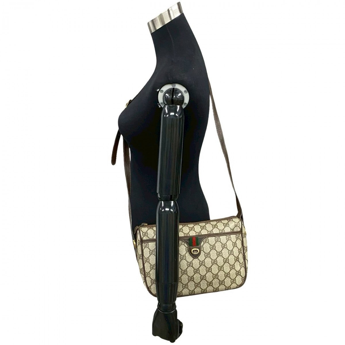 GUCCI Shoulder Bag leather Brown GG logo Metal Sherry line Women