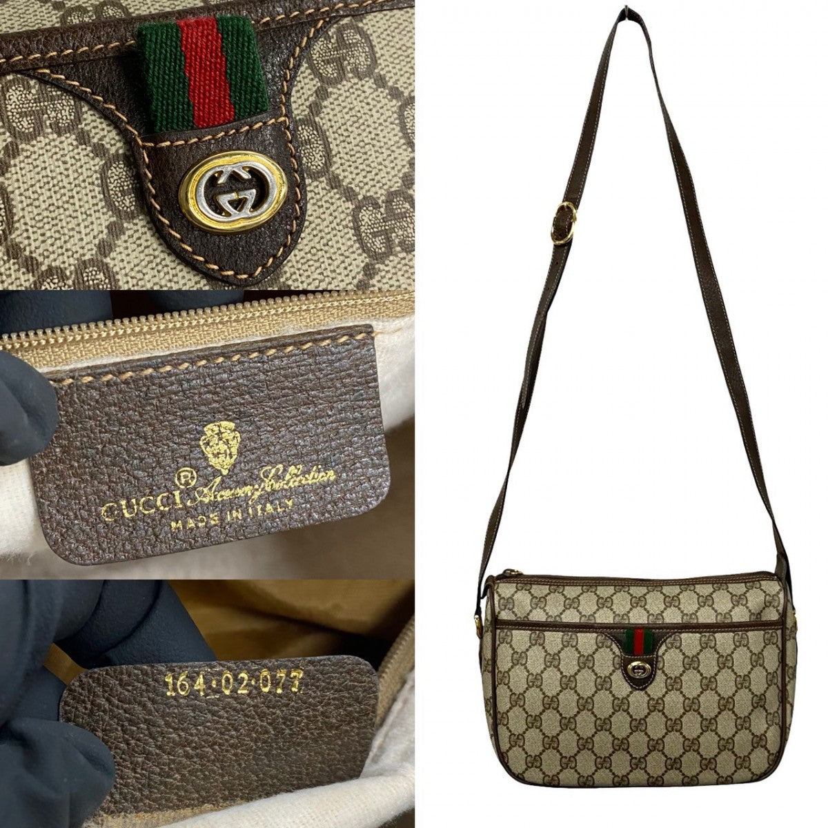 GUCCI Shoulder Bag leather Brown GG logo Metal Sherry line Women