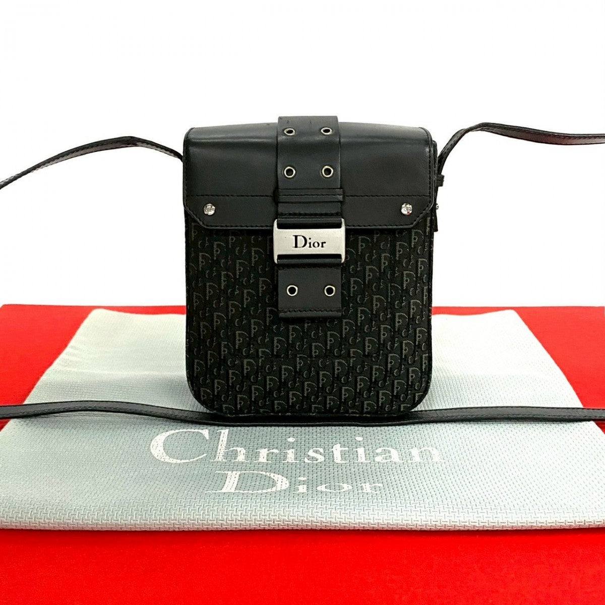 Dior Shoulder Bag Leather, Canvas black Trotter Pattern logo Metal Street chic mens