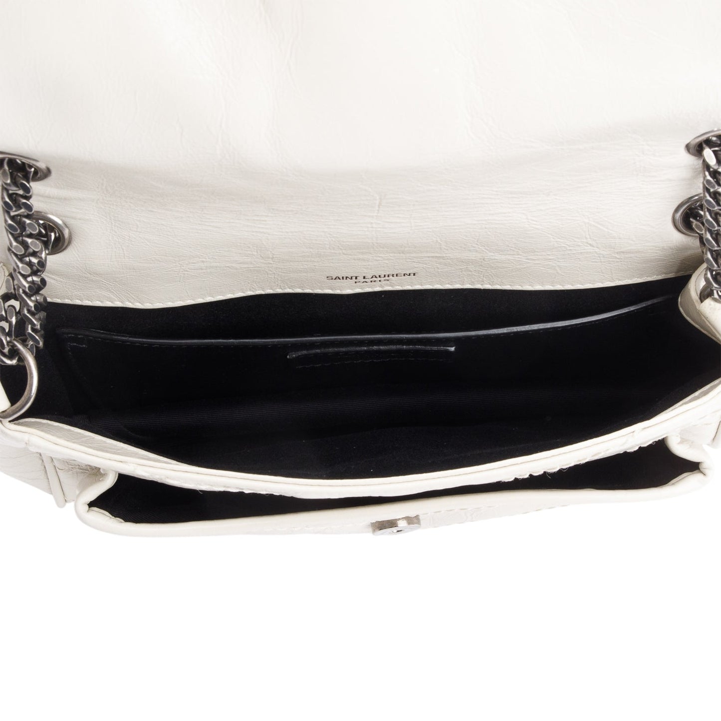 Saint Laurent Ivory Crinkled Calfskin Matelasse Leather Baby Niki Chain Satchel