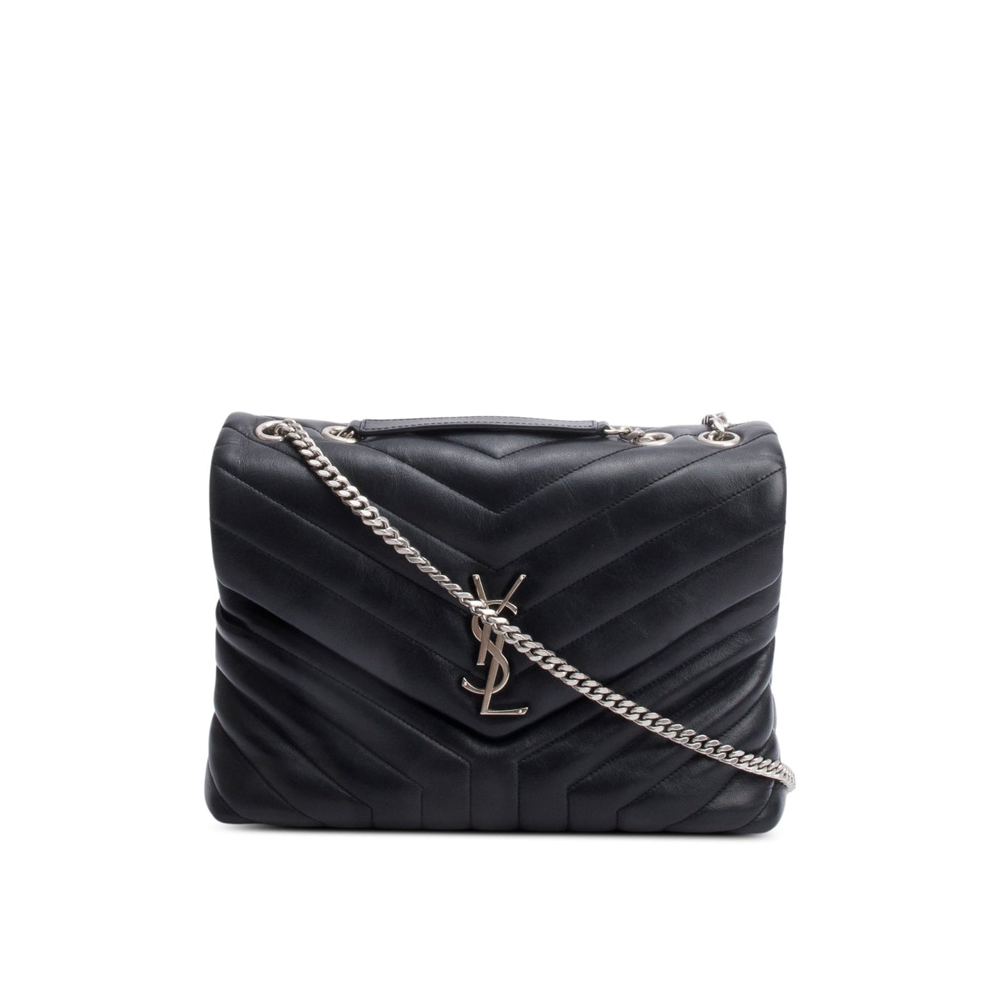 Saint Laurent Black Quilted Leather Medium Loulou Monogram Shoulder Bag