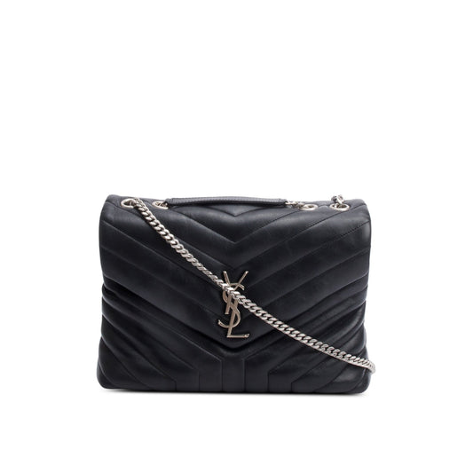 Saint Laurent Black Quilted Leather Medium Loulou Monogram Shoulder Bag
