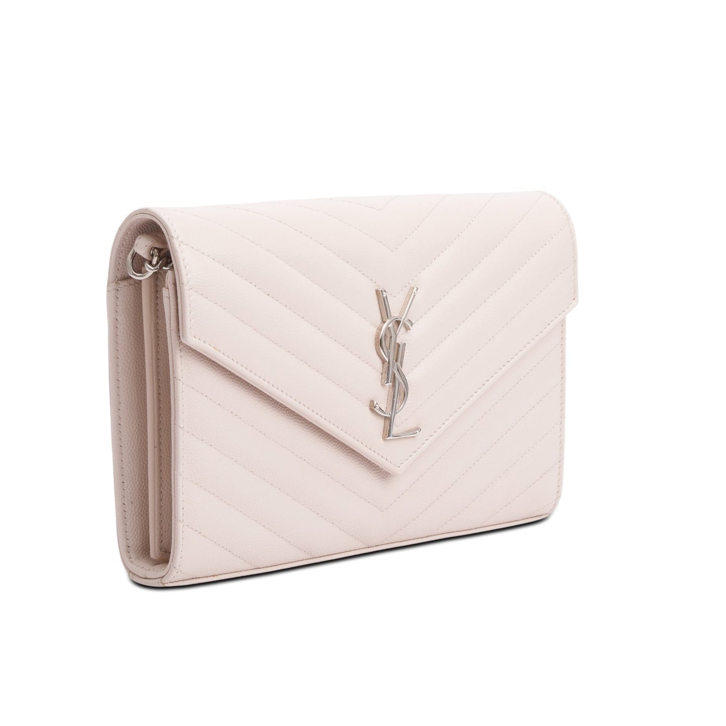Saint Laurent Neutral Grain De Poudre Leather Classic Cassandre Envelope Chain Wallet