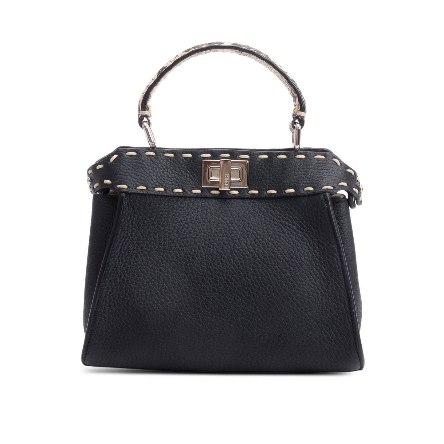 Fendi 2022 Black Calfskin Leather Python Trim Mini Selleria Peekaboo Bag