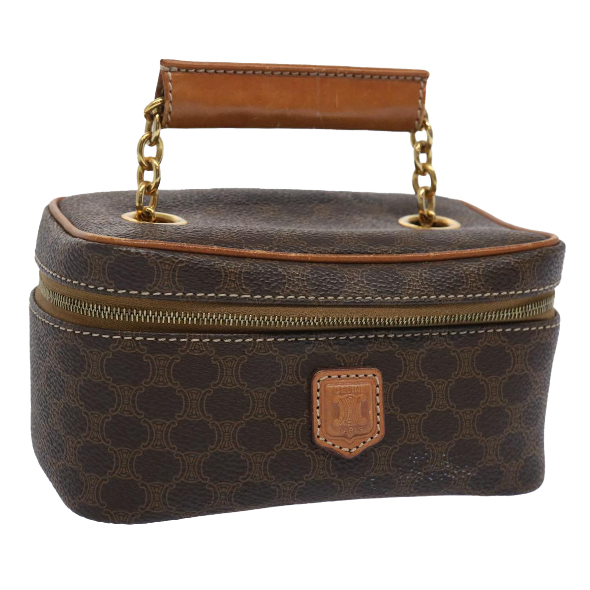 Luxury CELINE Macadam Canvas Vany Cosmetic Pouch PVC Leather Brown  62674