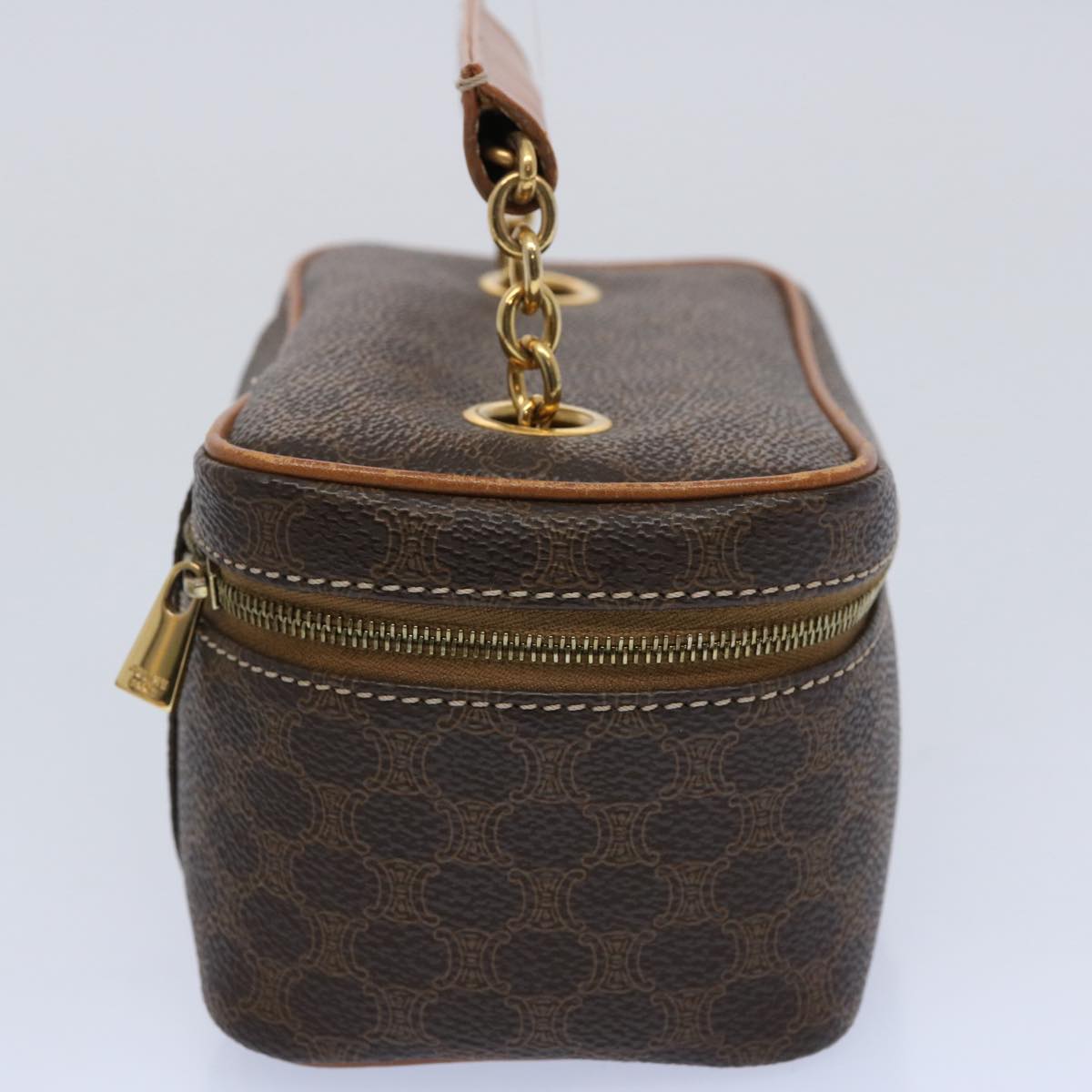 Luxury CELINE Macadam Canvas Vany Cosmetic Pouch PVC Leather Brown  62674