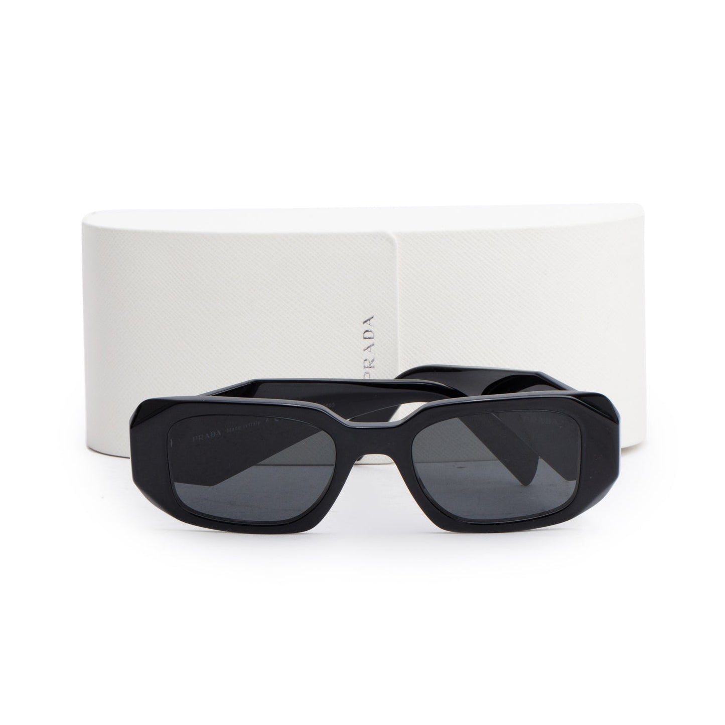Prada SPR 17W Black Acetate Symbole Rectangular Sunglasses