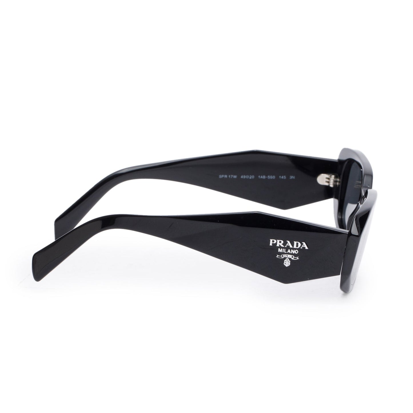 Prada SPR 17W Black Acetate Symbole Rectangular Sunglasses