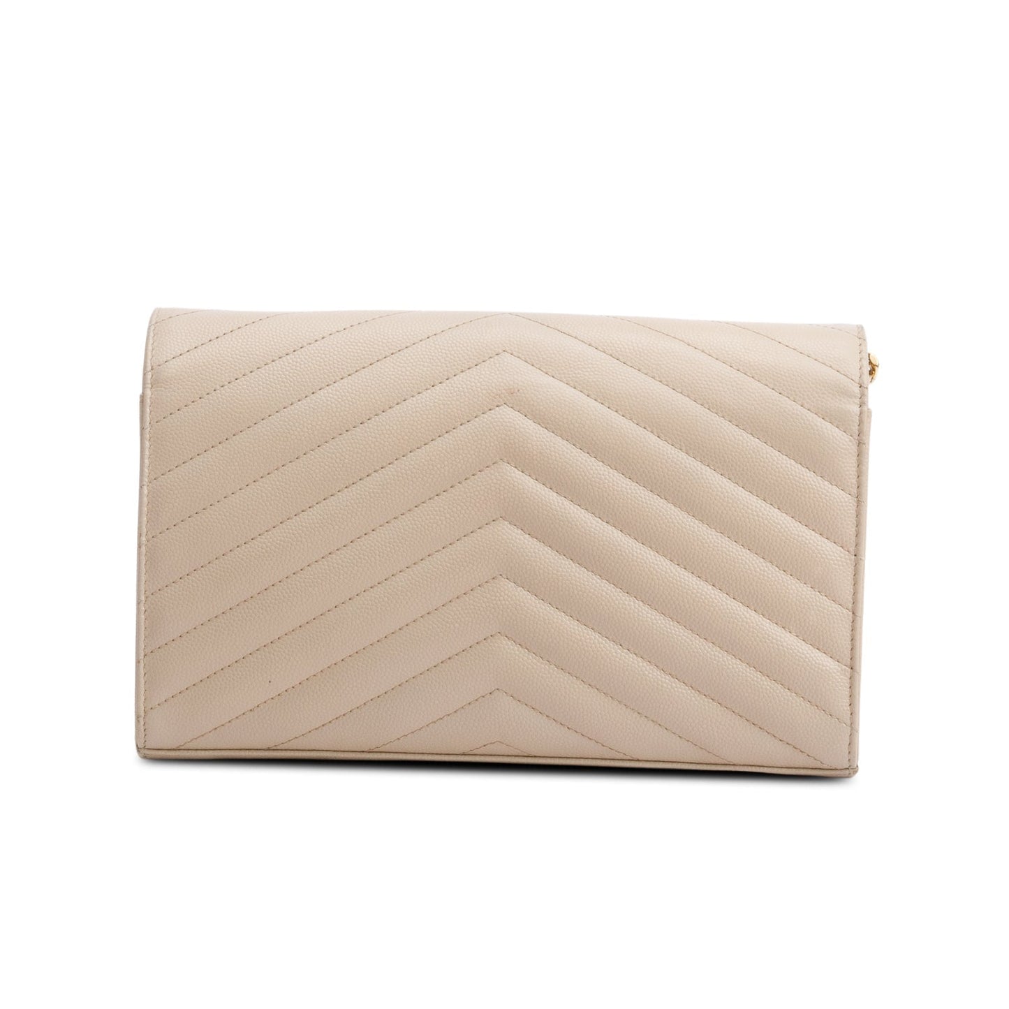 Saint Laurent Neutral Grain De Poudre Leather Cassandre Envelope Chain Wallet