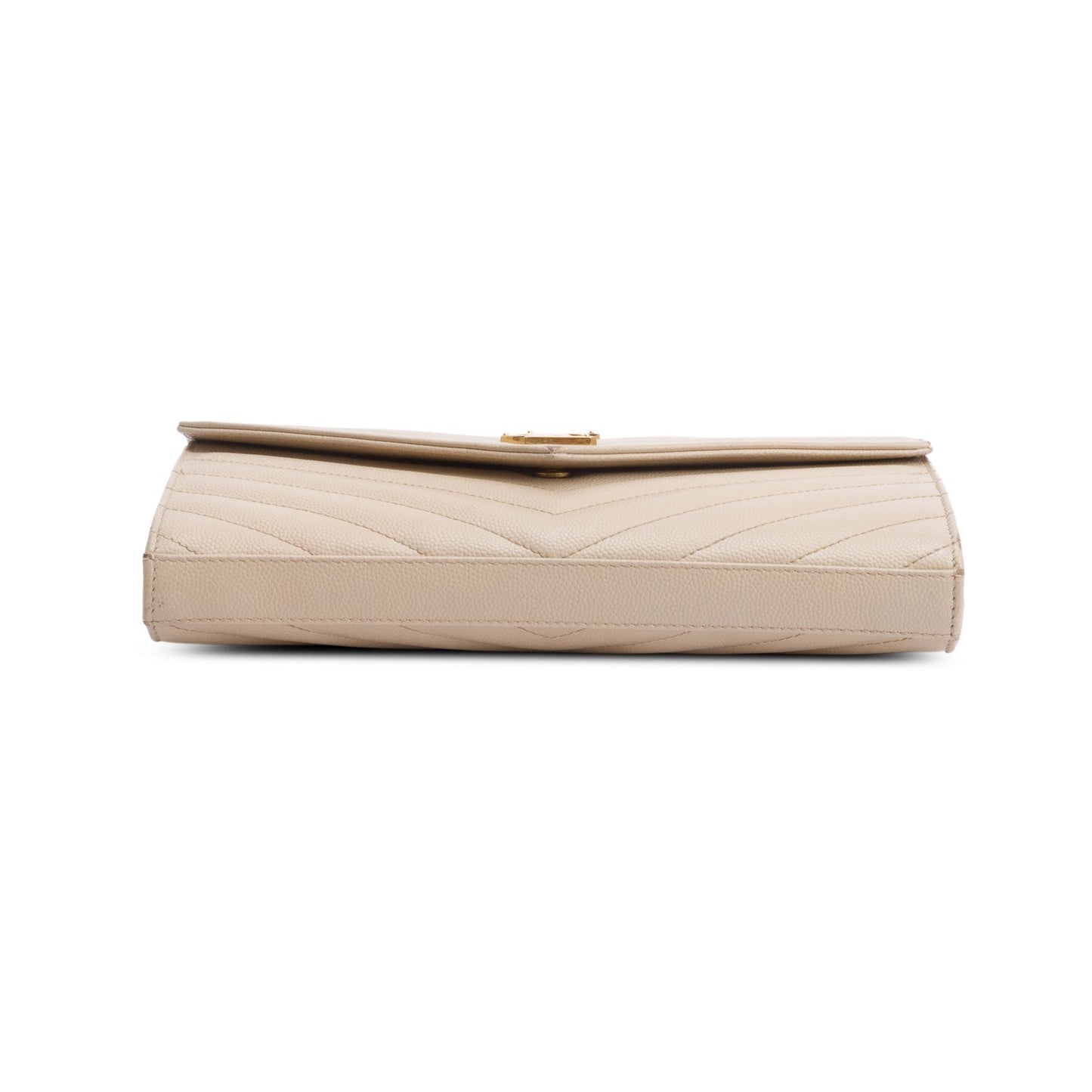 Saint Laurent Neutral Grain De Poudre Leather Cassandre Envelope Chain Wallet