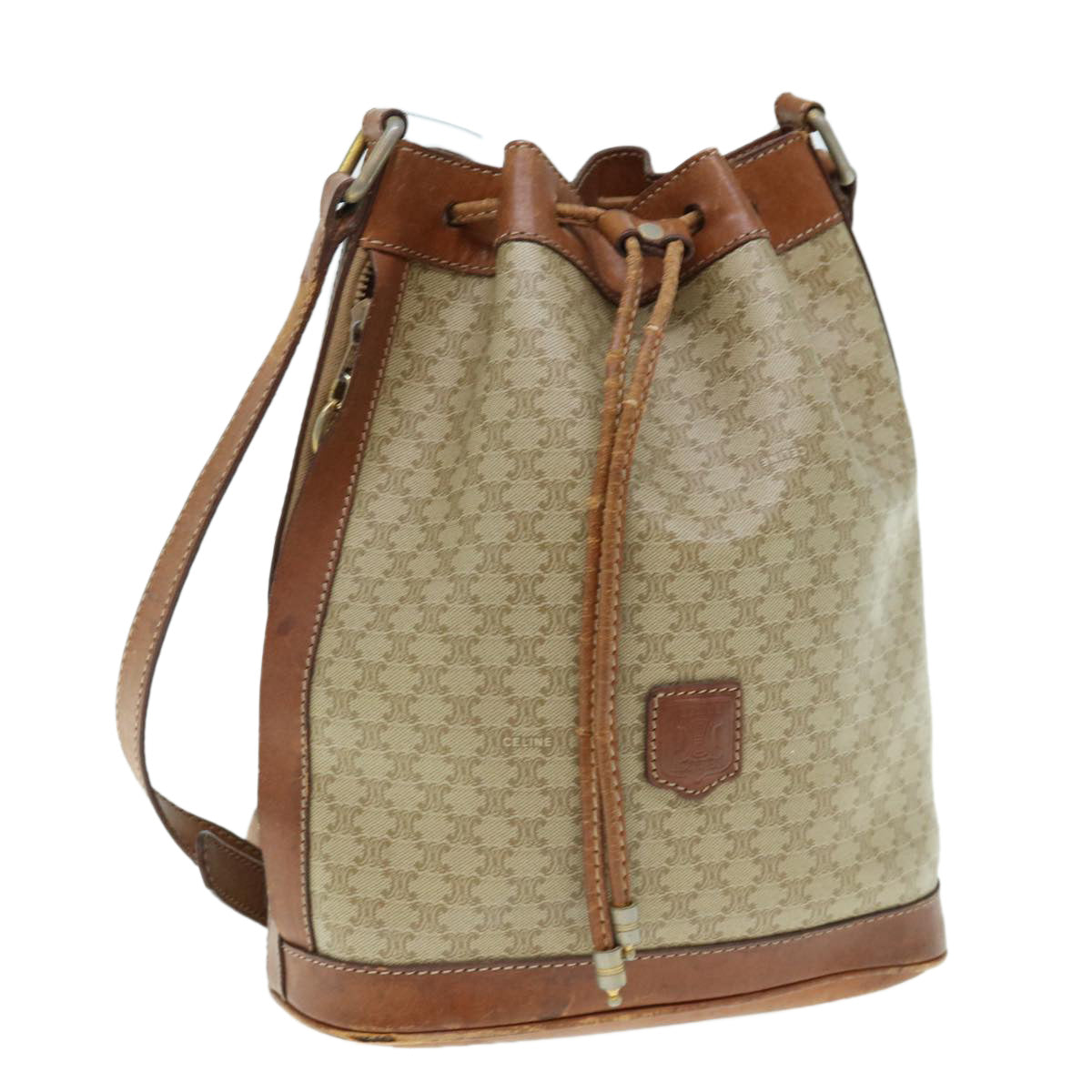 Luxury CELINE Macadam Canvas Shoulder Bag Beige  62765