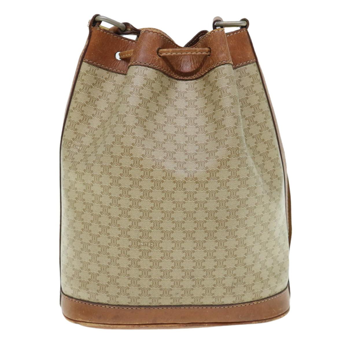Luxury CELINE Macadam Canvas Shoulder Bag Beige  62765