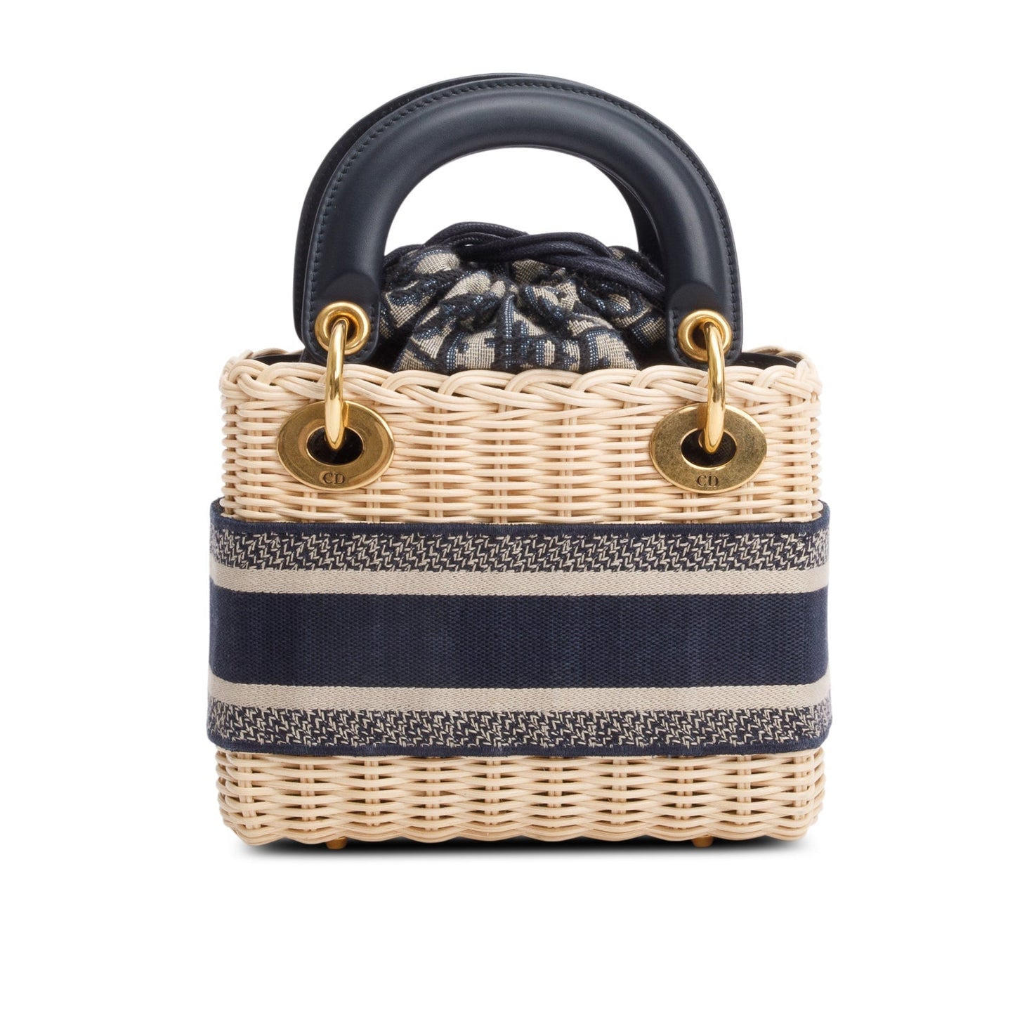 Christian Dior 2022 Wicker Navy Oblique Mini Lady Dior Bag