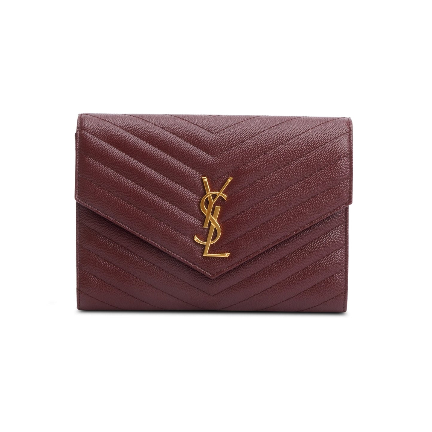 Saint Laurent 2022 Burgundy Grain de Poudre Matelasse Leather Cassandre Flap Wristlet Pouch