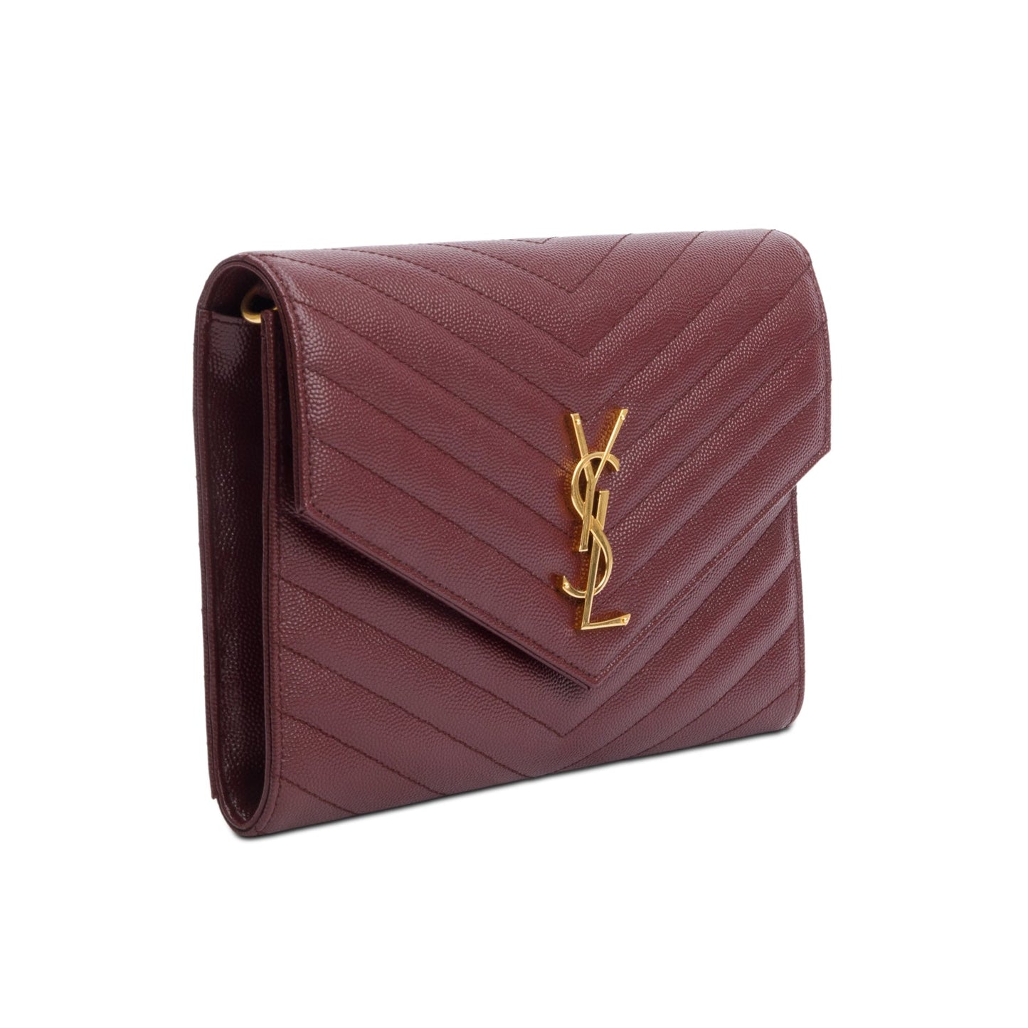 Saint Laurent 2022 Burgundy Grain de Poudre Matelasse Leather Cassandre Flap Wristlet Pouch