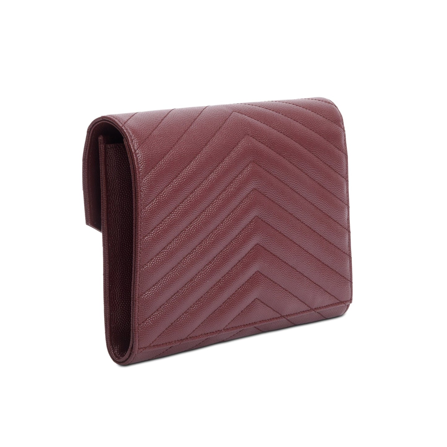 Saint Laurent 2022 Burgundy Grain de Poudre Matelasse Leather Cassandre Flap Wristlet Pouch
