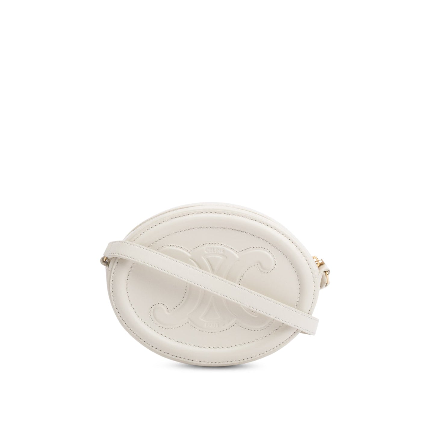 Celine 2021 White Smooth Calfskin Leather Mini Cuir Triomphe Oval Crossbody Bag