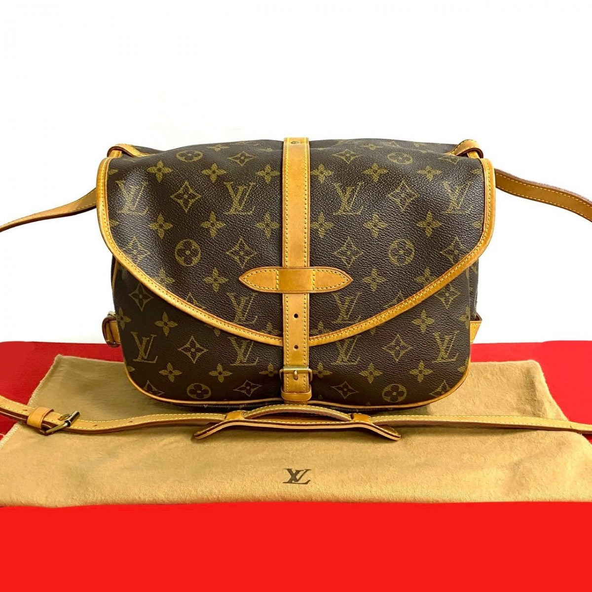 LOUIS VUITTON Shoulder Bag M42256 Leather, PVC Brown Monogram Saumur 30 mens(Unisex)