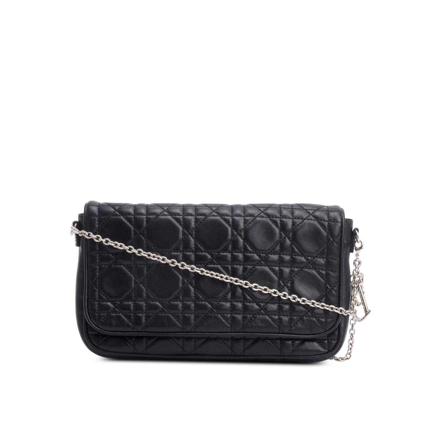 Christian Dior Black Cannage Lambskin Leather Wallet on Chain