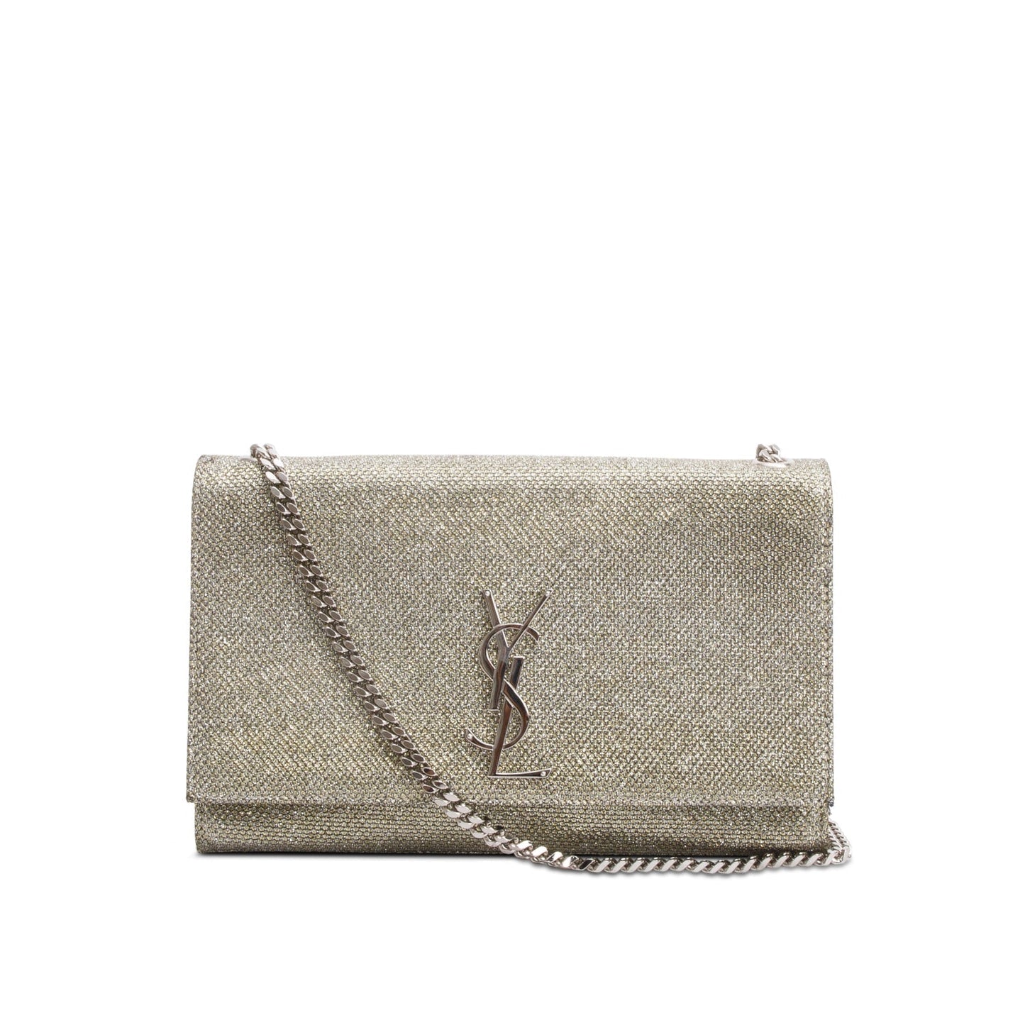 Saint Laurent Metallic Grey Glitter Canvas Medium Kate Bag
