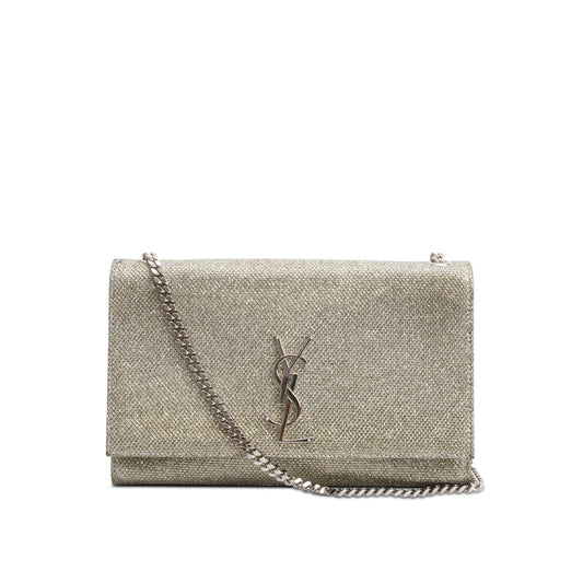 Saint Laurent Metallic Grey Glitter Canvas Medium Kate Bag