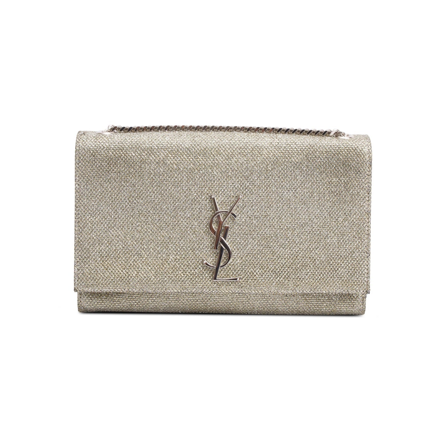 Saint Laurent Metallic Grey Glitter Canvas Medium Kate Bag