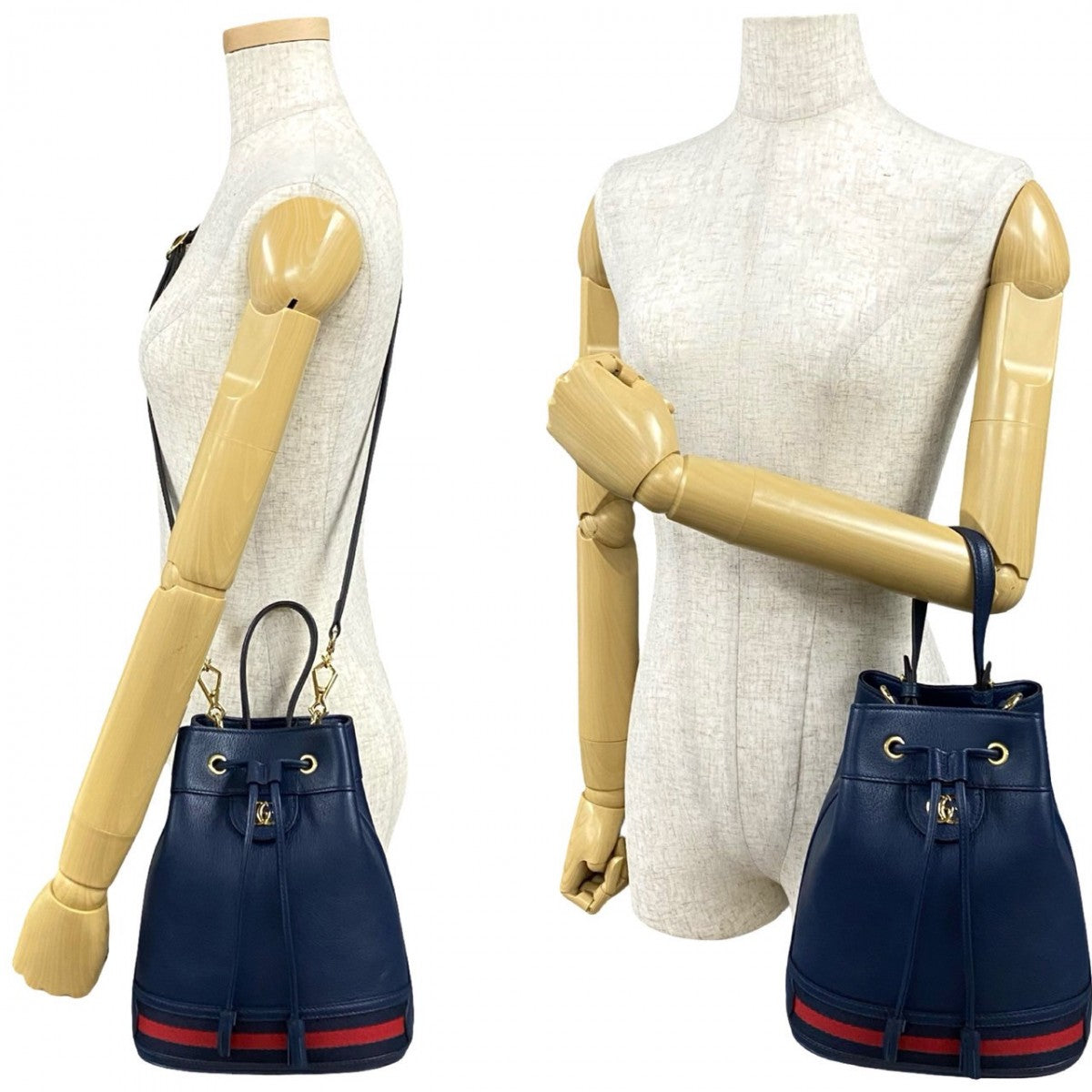 GUCCI Shoulder Bag leather Navy GG logo Off Deer Small Bucket Bag Women