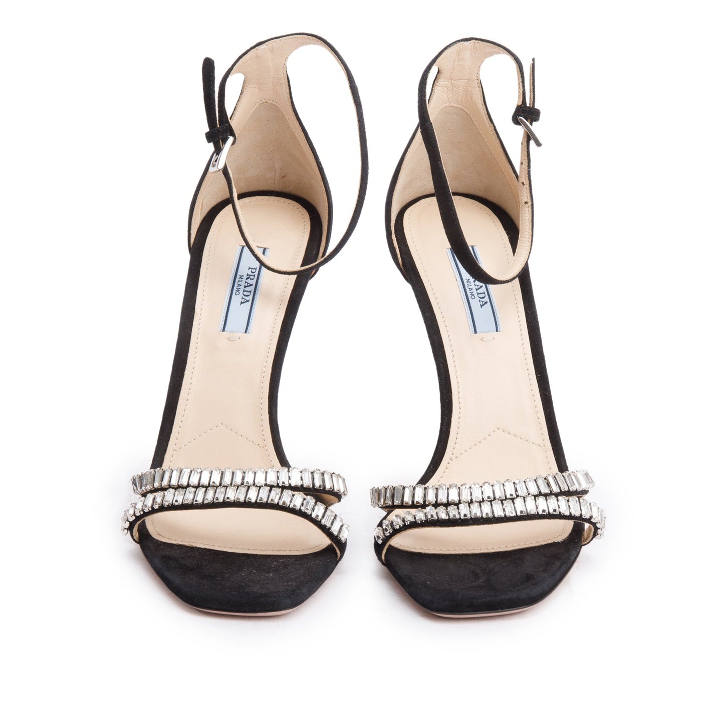 Prada Black Suede Crystal accent Slingback Sandals, Size 37