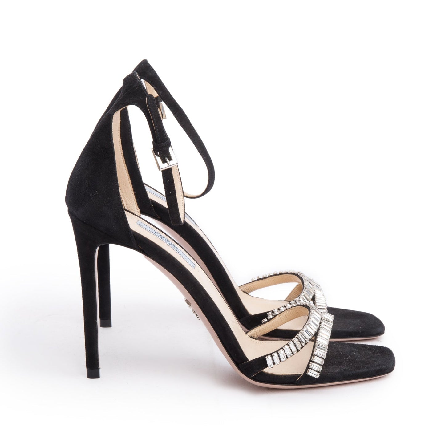 Prada Black Suede Crystal accent Slingback Sandals, Size 37