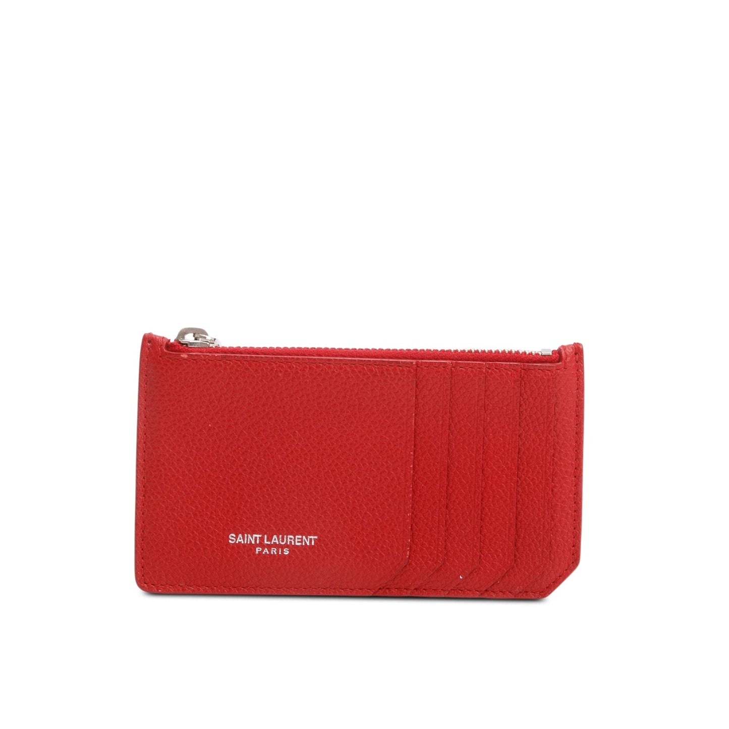 Saint Laurent Red Calfskin Leather Paris Fragments Zipped Card Case