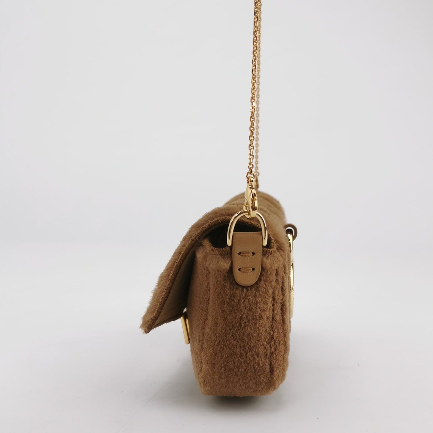 Fendi Nano Baguette Charm Brown Mink Fur with Chain