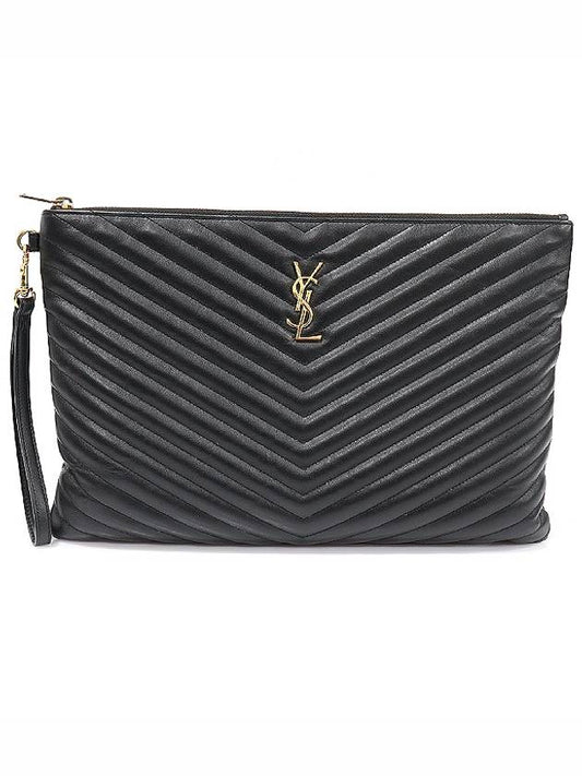 Luxury Saint Laurent Trending 2025 440222 Black Matelasse Monogram Document Holder Strap Clutch