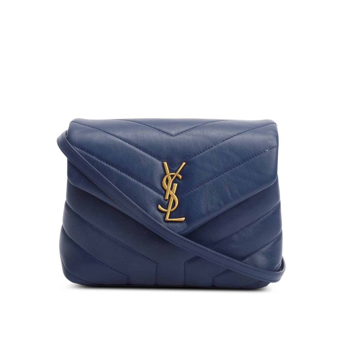 Saint Laurent Blue Monogram Matelasse Toy Loulou Crossbody Bag