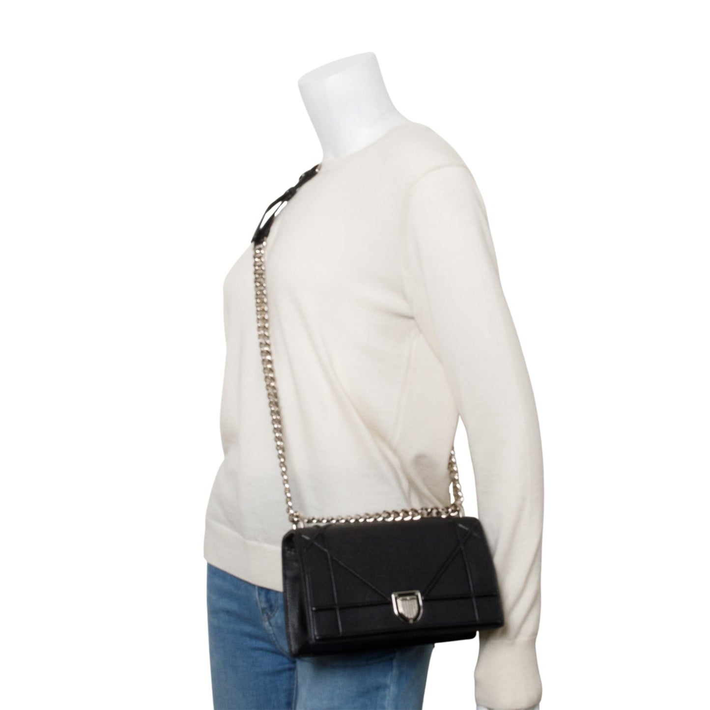 Christian Dior Black Calfskin Leather Small Diorama Flap Bag