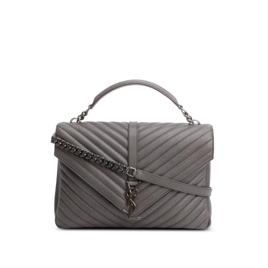 Saint Laurent Grey Leather Large Chevron College Bag