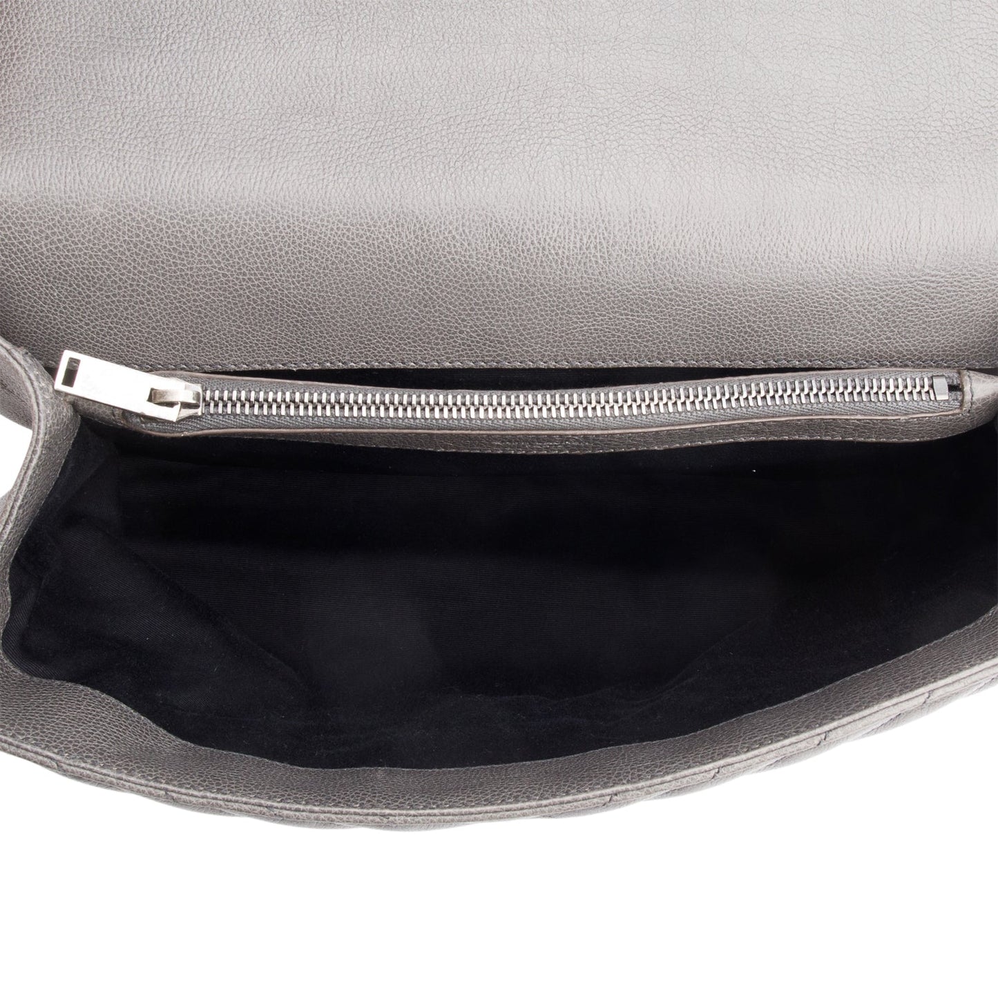 Saint Laurent Grey Leather Large Chevron College Bag